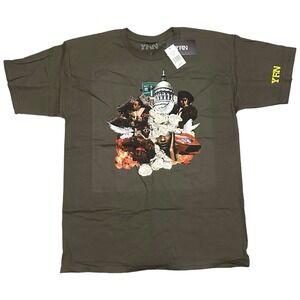 YRN Yung Rich Nation Men's Culture Favors Tee Olive Green Graphic T-Shirt L NEW